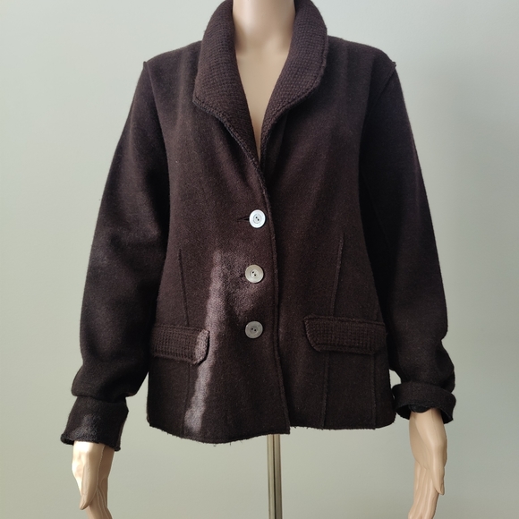 Eileen Fisher Brown Merino Wool Blazer - Picture 3 of 8